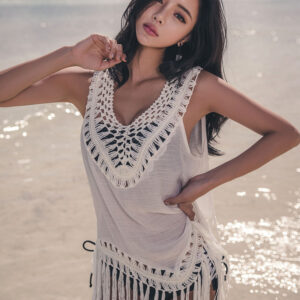 Tassel Beach Cover-Up Robe – One-Piece Swim Tunic with Sunscreen Fabric