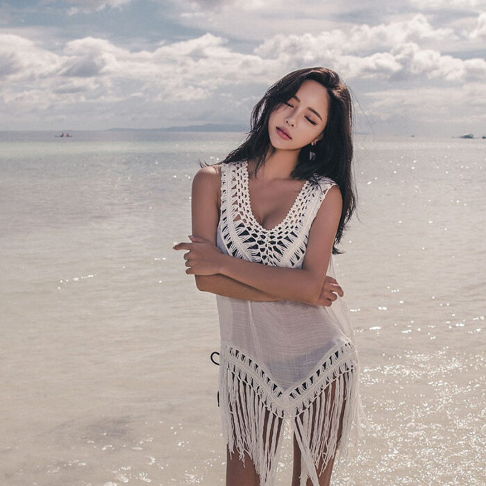 Tassel Beach Cover-Up Robe – One-Piece Swim Tunic with Sunscreen Fabric - Image 3