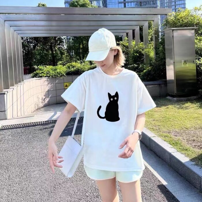 Women’s Black Cat Loose Fit Tee