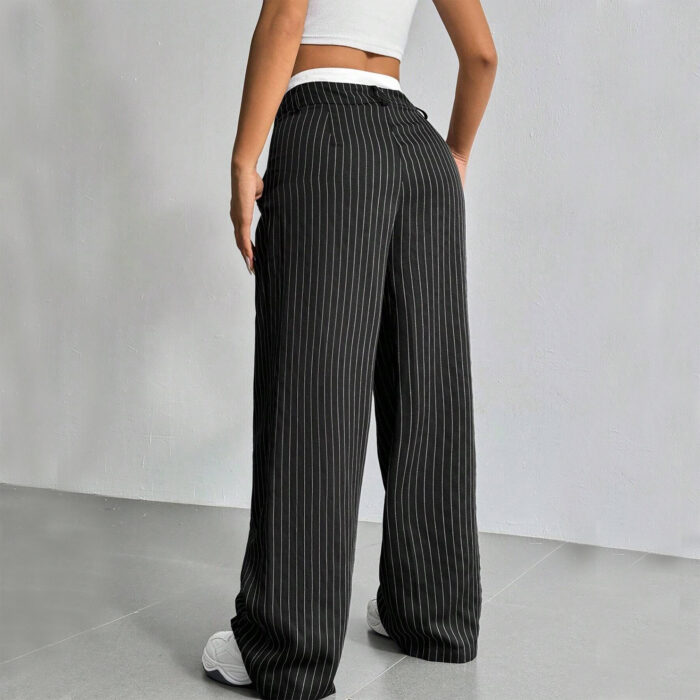 Striped Straight-Leg Pants – High Waist with Pockets - Image 10