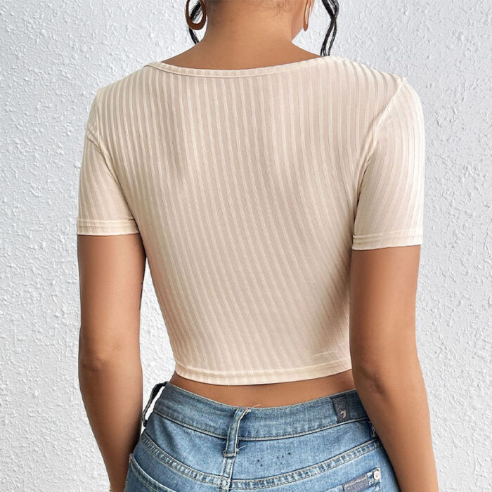 Lace-Up Ribbed Crop Top – Square Neck - Image 5