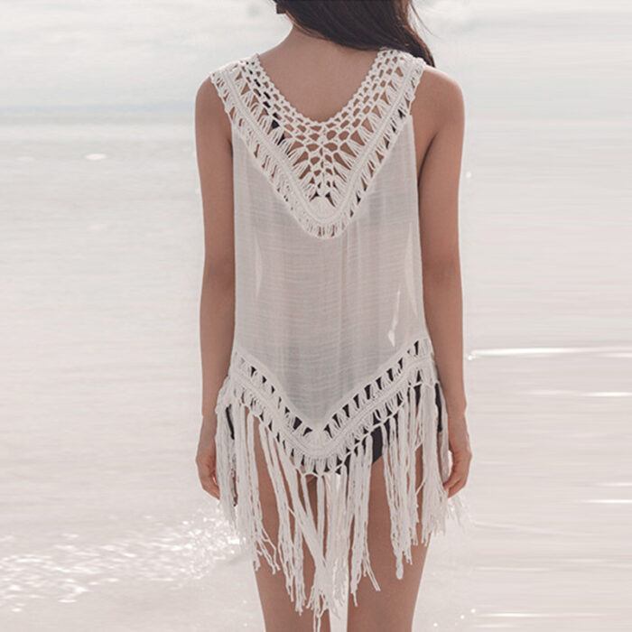 Tassel Beach Cover-Up Robe – One-Piece Swim Tunic with Sunscreen Fabric - Image 2