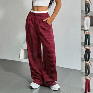 Striped Straight-Leg Pants – High Waist with Pockets
