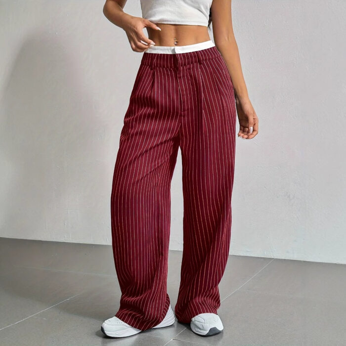 Striped Straight-Leg Pants – High Waist with Pockets - Image 8