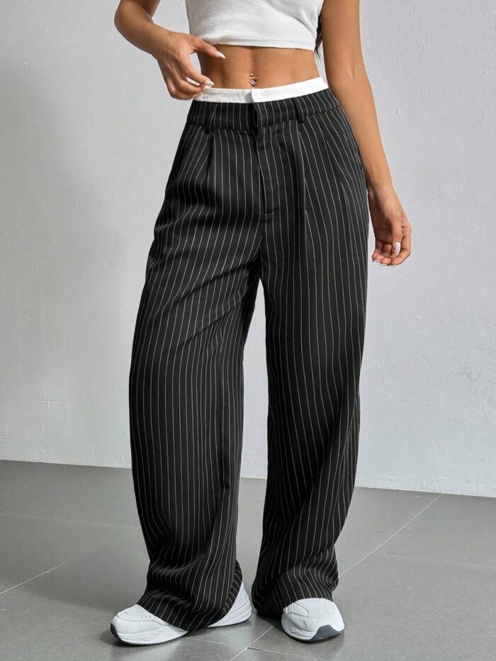 Striped Straight-Leg Pants – High Waist with Pockets - Image 6