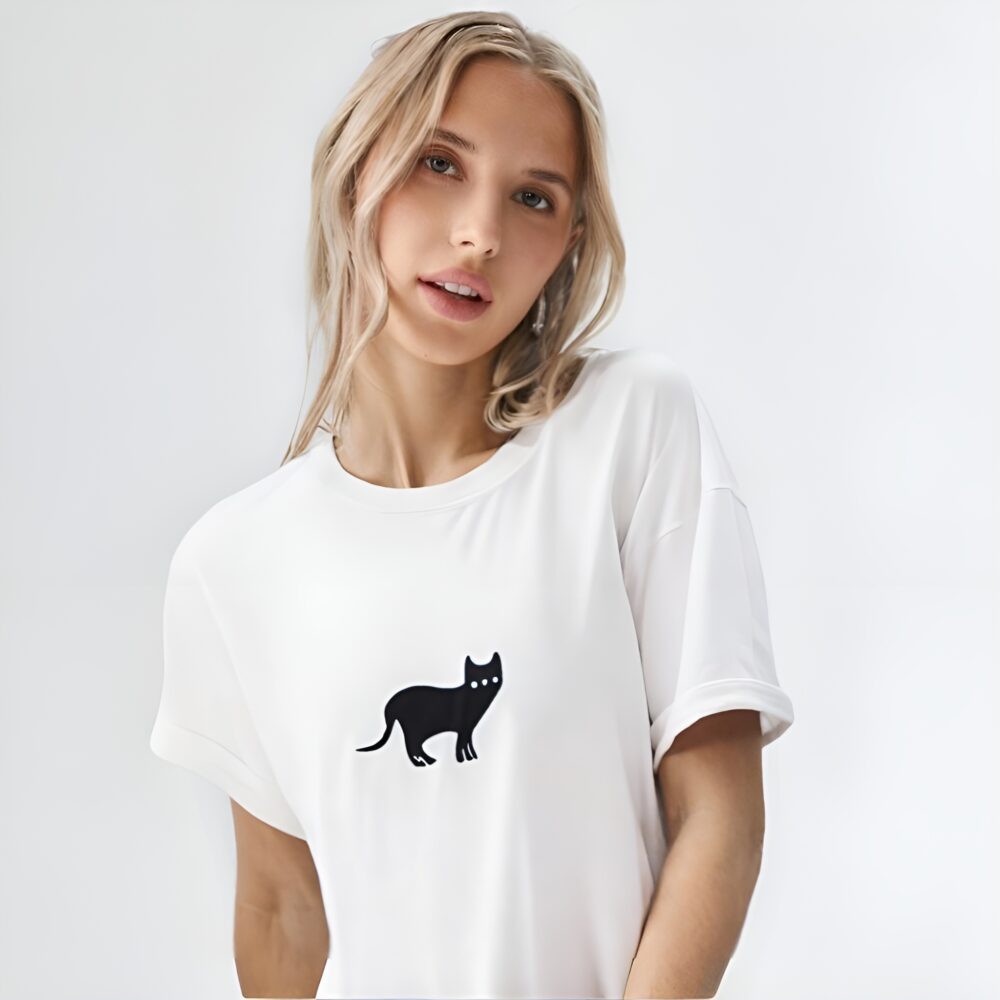 Women’s Black Cat Loose Fit Tee