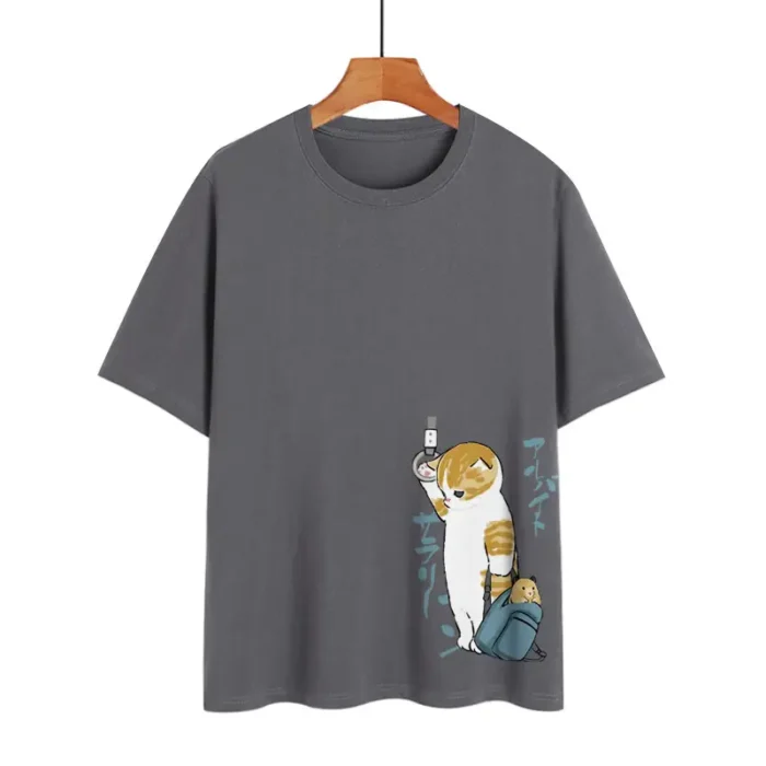 Creative Cat Graphic Tee – Casual Cotton Streetwear for Men - Image 3
