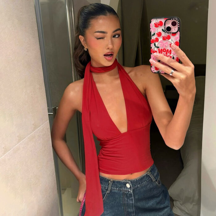 Y2K Deep V-Neck Halter Top - Image 6
