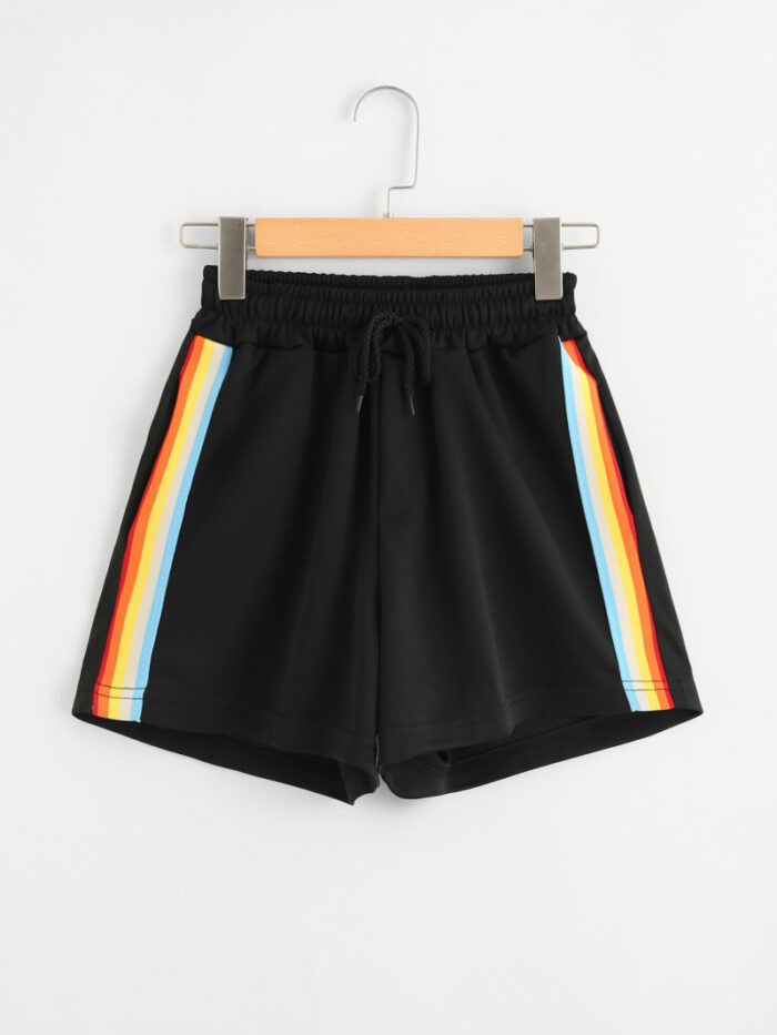 Rainbow Striped Elastic Waist Shorts