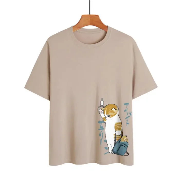 Creative Cat Graphic Tee – Casual Cotton Streetwear for Men - Image 6