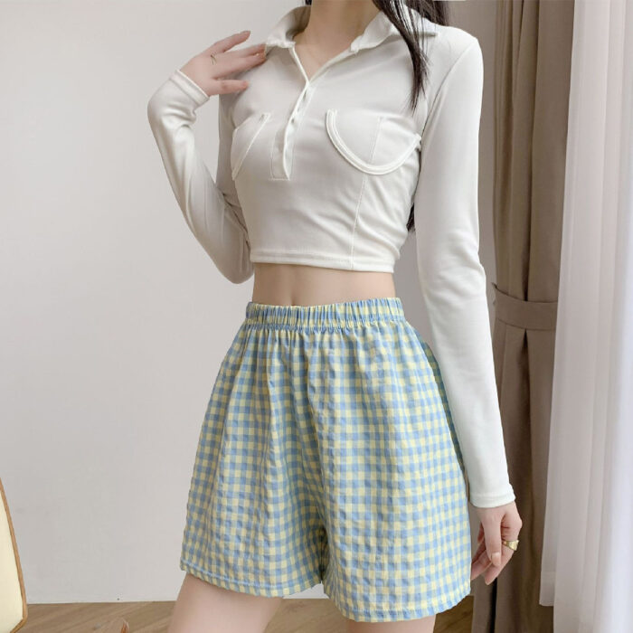 Plaid Cotton-Blend Summer Shorts - Image 4