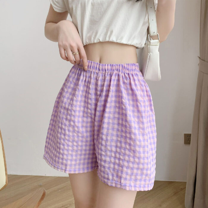 Plaid Cotton-Blend Summer Shorts