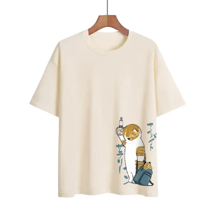 Creative Cat Graphic Tee – Casual Cotton Streetwear for Men - Image 2